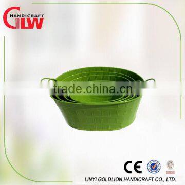 round metal basket with handle, hanging storage, green metal basket