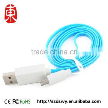 Shenzhen Supplier LED USB Cable Colorful Flat Mirco USB Lighting Cable