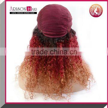 3 Tone Ombre Full Lace Wig Side Parting Human Brazilian Virgin Hair Wig Swiss Lace Remy Bright Color Party Wigs photo-2