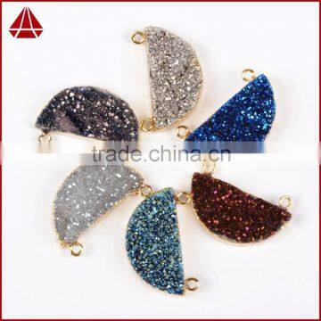 Titanium Druzy Half Moon Connector-rainbow, Blue, Opal White, Silbver, Coffee, Green photo-3