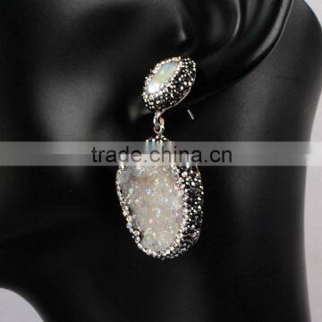Natural Freshwater Pearl Earrings With 18k Gold Plated, Hanging Stick Druzy Geode Earrings With Black Diamonds Paved on Edge photo-3