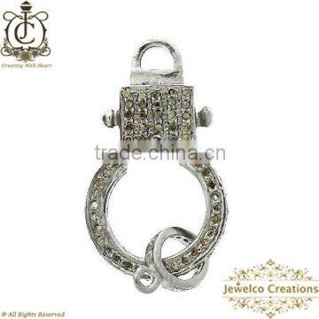 925 Silver Diamond Clasp, Diamond Designer Jewelry Finding, Diamond Pave Clasp Finding, Diamond Silver Lock, Pave Lock Clasp