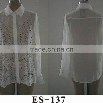 Ladies hot drilling sheer chiffon blouse