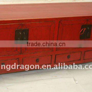 Chinese Antique Red Colour Kang Cabinet With Four Drawer Four Door 138*46*65cm