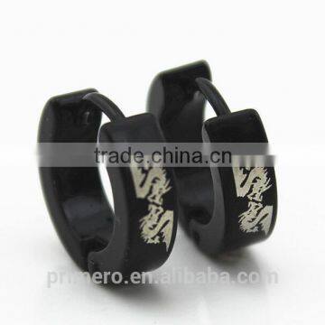 2016 Men's Titanium Dragon Pattern Hoop Earrings Cute Stainless Steel Black Jewelry photo-4