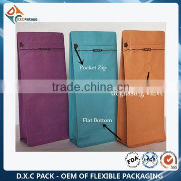 Flat Bottomed Side Gusset Pouch Kraft Paper Coffee Bags With Fitted One way Valve