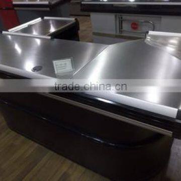 Supermarket Store Stainless Cash Counter With Conveyor Belt