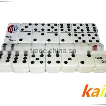 cheap wholesale double 6 white plastic domino pack in wooden box