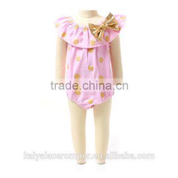 Wholesale Baby Clothes Pink Gold Polka Dot Baby Romper With Gold Bow