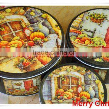 alibaba china supplier 3 size metal tin box/food packaging/christmas round tin box