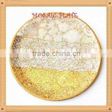 Golden and Silver Manufacturers Glass Hand Painted Mosaic Pattern Glass Mosaic Plate