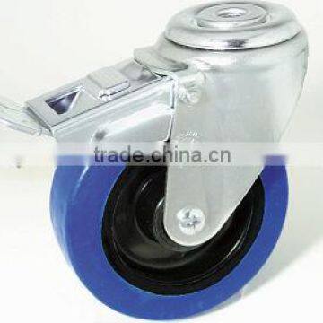 Swivel/Swivel Brake Bolt Hole Castor Fitted With Blue Elastic Rubber, Nylon Center photo-2