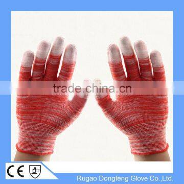 Fashion Assembly Work Two Color Tone Nylon Gloves Coated With PU Top Finger Fit Gloves