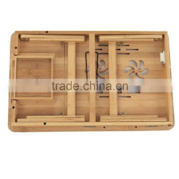 Beautidul Pattern Carvened Flower Solid Bamboo Durable and Portable Folding Laptop Desk Overbed Tray photo-4