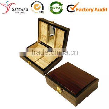 Handmade recycle wood varnish painting accessories ring rolling box with mirror