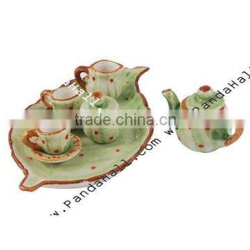 Porcelain Tea Set Decorations, YellowGreen, Size: Saucer: about 17~78x17~48x5~6.5mm; Teacup: about 10x16mm(SJEW-R008)