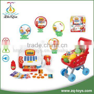 New design supermarket cash register toys shopping cart trolley cash register counter from zhiqin toys