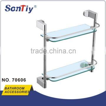 hot selling Portable Metal Bathroom double glass shelf