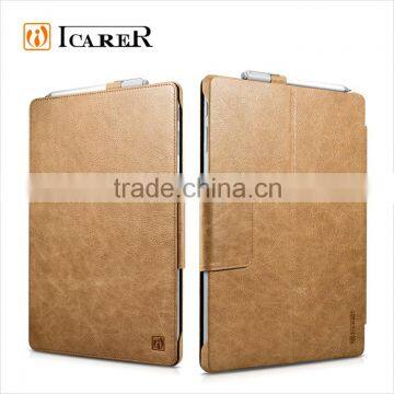 ICARER Genuine Leather Case for Microsoft Surface Pro 4 Flip Cover with Stand Function Luxury Series