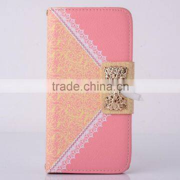 Ladystyle PU Leather Phone Case With Lace butterfly knot button Design For Samsung S5 MINI