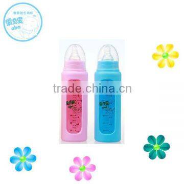 2014 baby glass water bottle with silicone sleeve baby hot water bottle