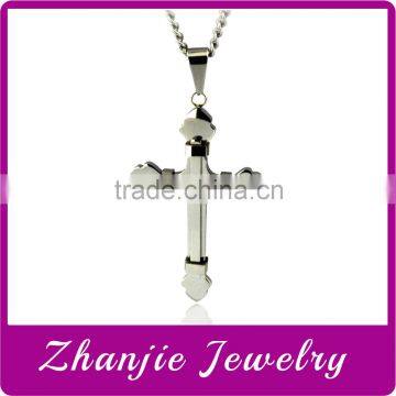 Shiny polishing christ jewelry stainless steel two layers cross pendants for rosary necklace christianity religious jewelry