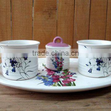 Decal Ceramic coffee cups and sugar pot set