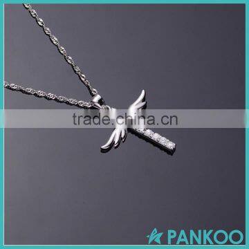 925 Sterling Silver Zircon Cross With Angel Wing Crystal Pendant 18'' Chain Necklace Fashion Jewelry photo-3