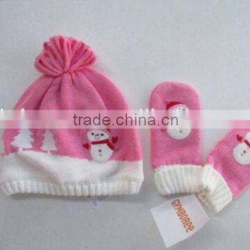 fashion boys pink snowman hat and mitten