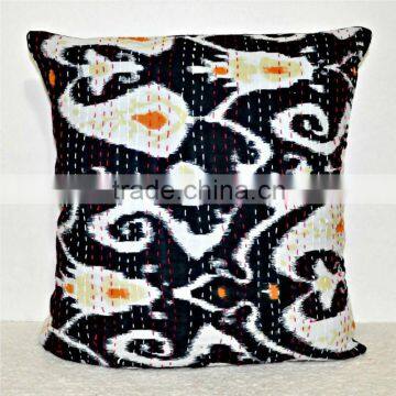 Indian kantha Pillow, Ikat print Kantha Decorative throw Pillow cover, Kantha Cushion Cover,