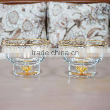 400 ml 24K Gold Leaf Inside Dish Glass Cup Crystal Fruit Bowl photo-4