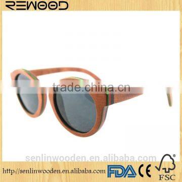 2016 Most popular four colors multicolor skateboard wood sunglasses