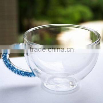 OH13314 Skull Coffee Glass Cup With Faces Blue Diamond Shank Unique Style