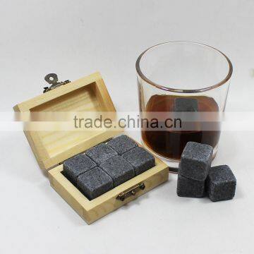 Wholesale non melting reusable OEM /ODM Ice cube Soapstone in wooden box