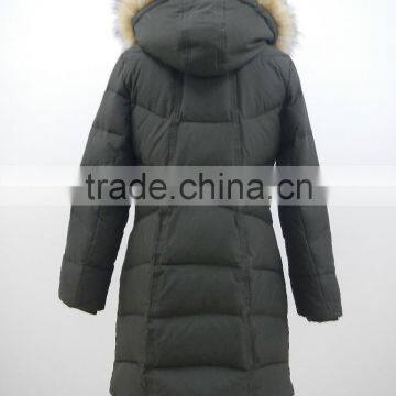 Women Winter Knee Length Rib Collar Duck Down Puffer Jacket With Fur Hood photo-5