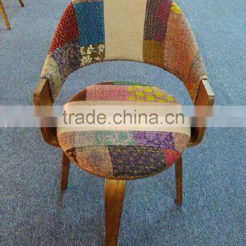 colorful fabric wood dining armchair