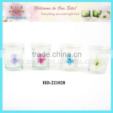 shinning painting glass candle holder with decoration