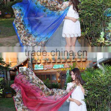 Big Long Rose Pattern Summer Scarf and Shawl for Women Imitated Silk Material More Vivid Royalblue Pink Flamingo Green photo-6