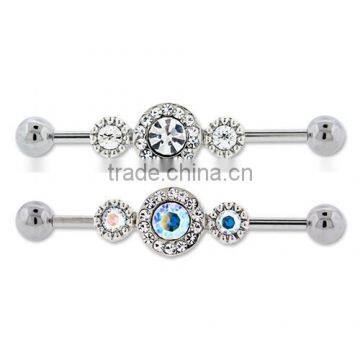 14g Industrial Barbell with Gem Circles