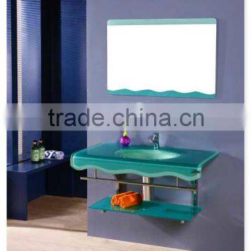 cheapest glass vanity with mirror and glass sink for wholesale