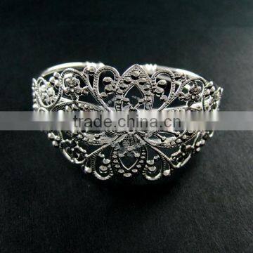Vintage Style Filigree Base Tray Bezels Silver Plated Brass Bracelet Blank Cuff DIY Supplies 1900051 photo-4