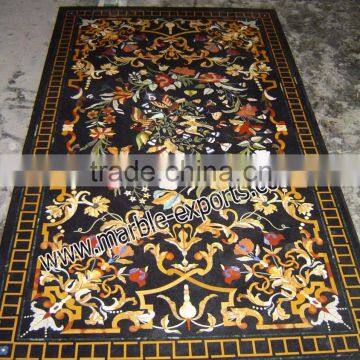 Marble Inlay Dining Table Top Pietra Dura Black Marble Table Top