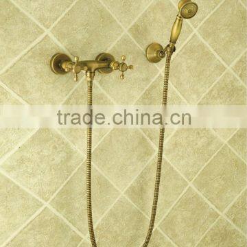 Dual handles in wall antique brass finishing bathroom shower faucet with brass shower handle