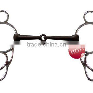 Black steel steel horse gag bit of jointed mouth with stainless steel cheeks (Type-060)