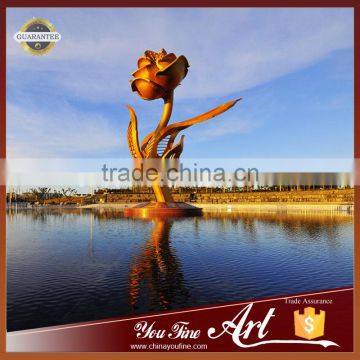 Garden Stainless Steel Golden Rose Flower Sculpture