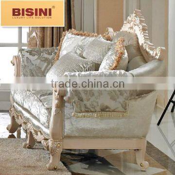 Bisini European Elegant Handcarved Wooden Fabric Sofa For Villa photo-2