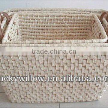 make corn husk storage basket with liner &handle