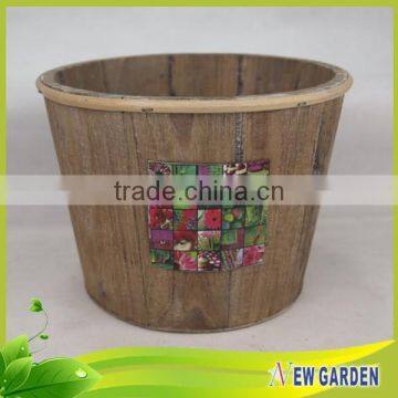 French Style Decorative Big Elegant Delicate Round Rustic Wood Flower Pot photo-6
