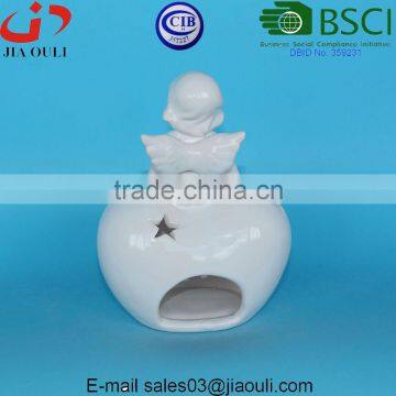 Glazed White Ceramic Angel Lantern, Decorative Terracotta Garden Angel photo-4