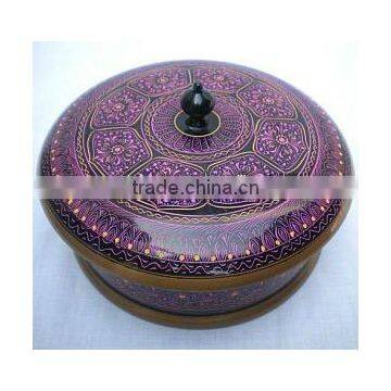 Colorful Wooden Keepsack Round Bowl with Lid